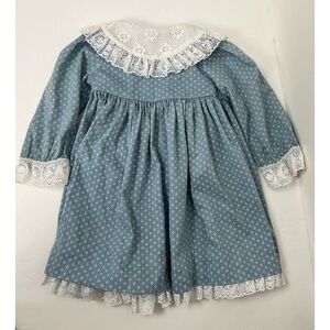 Vintage Bryan Baby Girls Dress Cottagecore Cottage Blue White Lacey Lace Tie